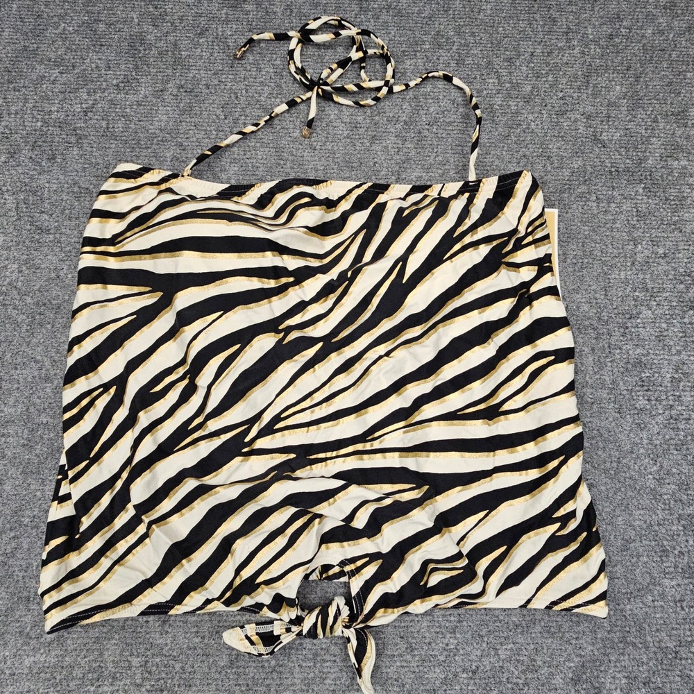 Michael Kors Tankini Swim Top‎ Womens Medium Gold Black Zebra Print Halter Tie